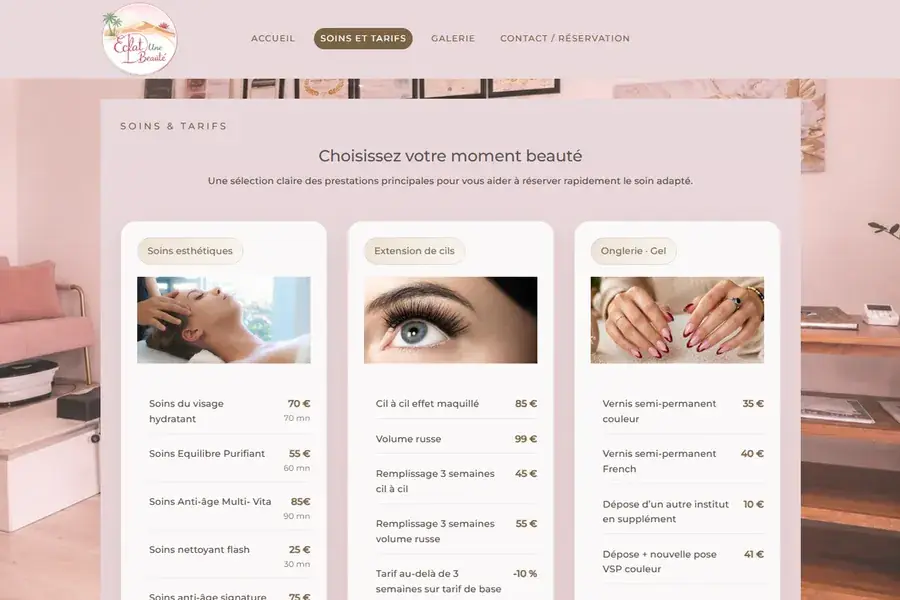 Site vitrine de l'institut Éclat d'Une Beauté
